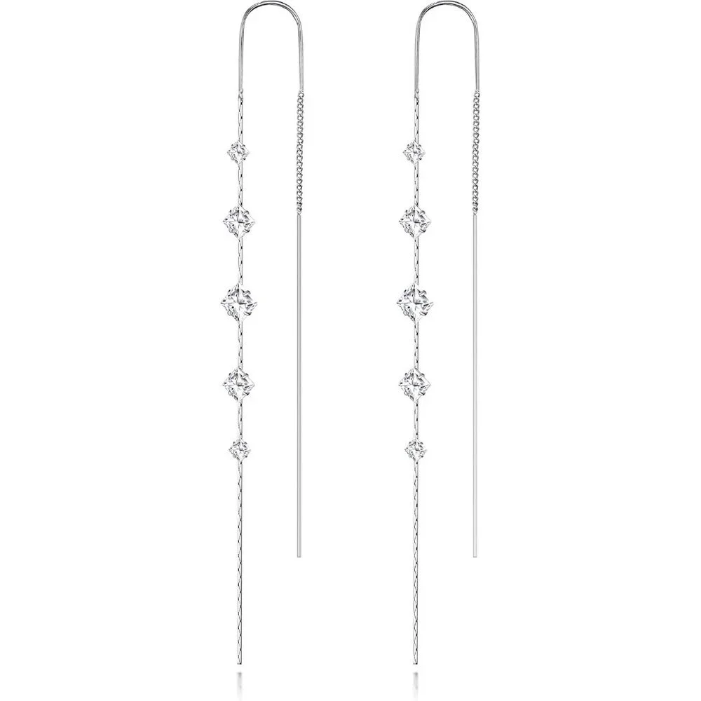 Silver Dangle Earrings for Women Long Silver Earrings Sparkly Dangle Drop Cubic